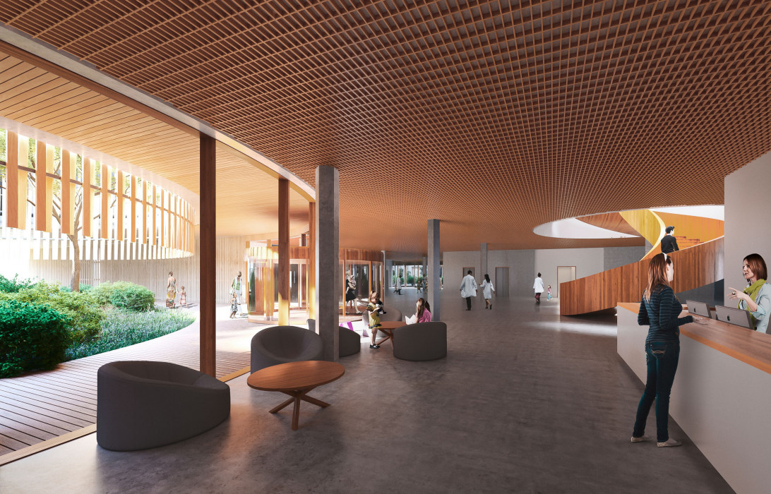Neubau Visualisierung Akutspital Foyer und Anmeldung